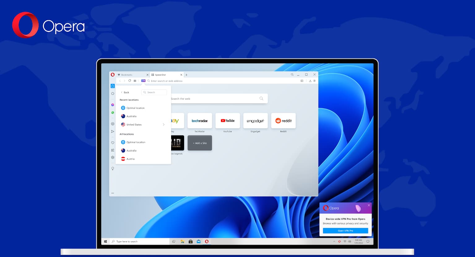 Opera VPN Pro доступен пользователям настольных компьютеров
